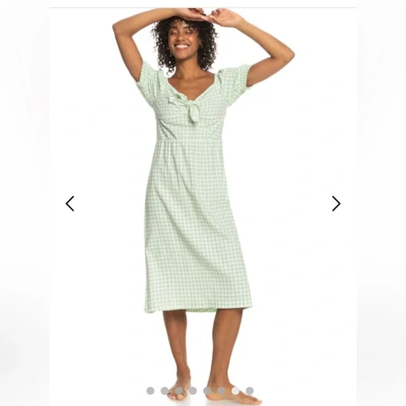 Roxy | Dresses | Nwt Roxy Summertime Feeling Green White Checkered Midi  Dress Size Xl | Poshmark